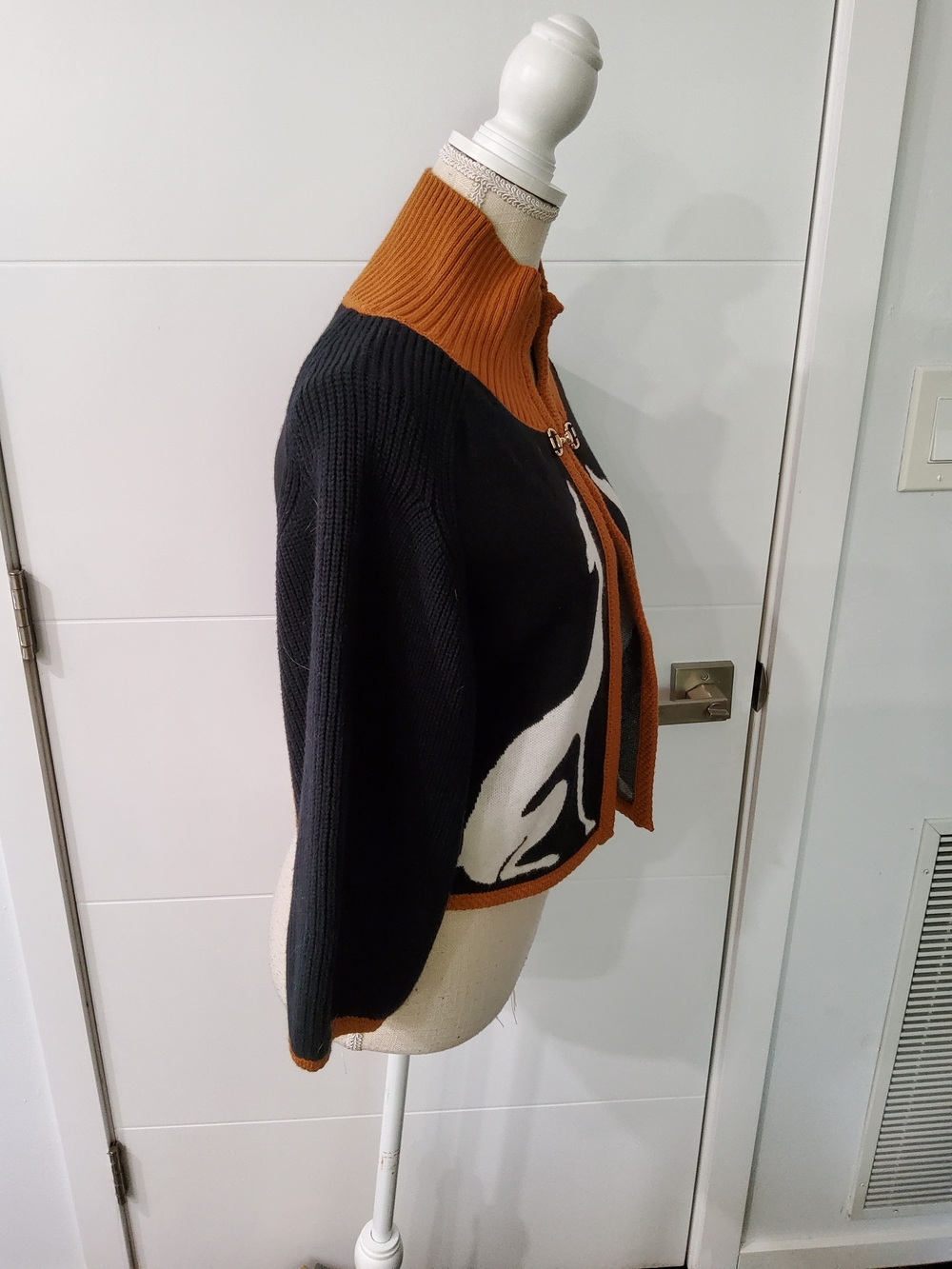 Black & Brown Dog-Intarsia Knit Cardigan Sweater - Picture 8 of 13